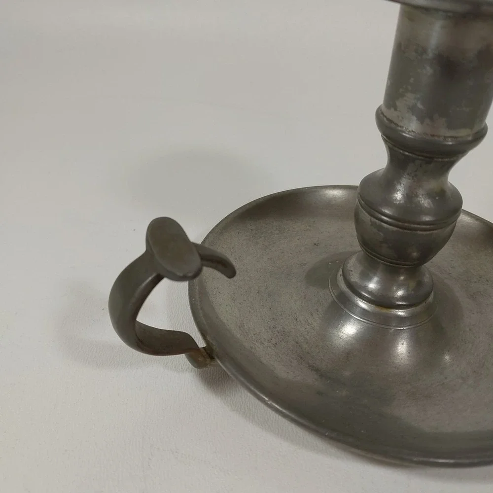 Vintage Woodbury‎ Pewterers Pewter Finger Loop Chamber Stick Candle Holder 4